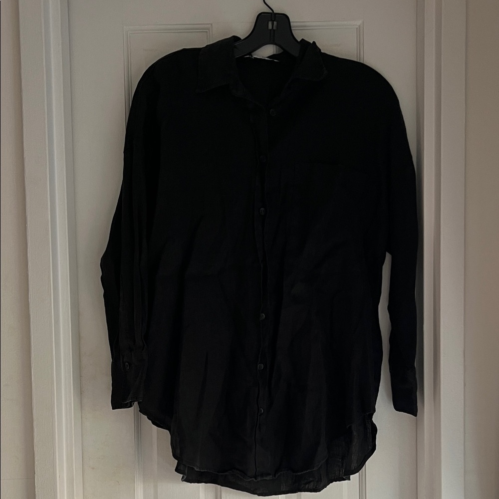 Zara Black Linen Button-Up Shirt